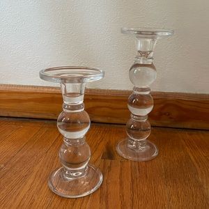 2 glass candle sticks